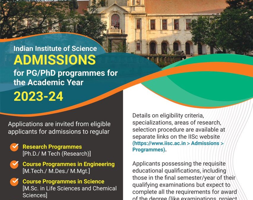 Admissions for PhD and MTech Programmes for the Academic year 2023-2024