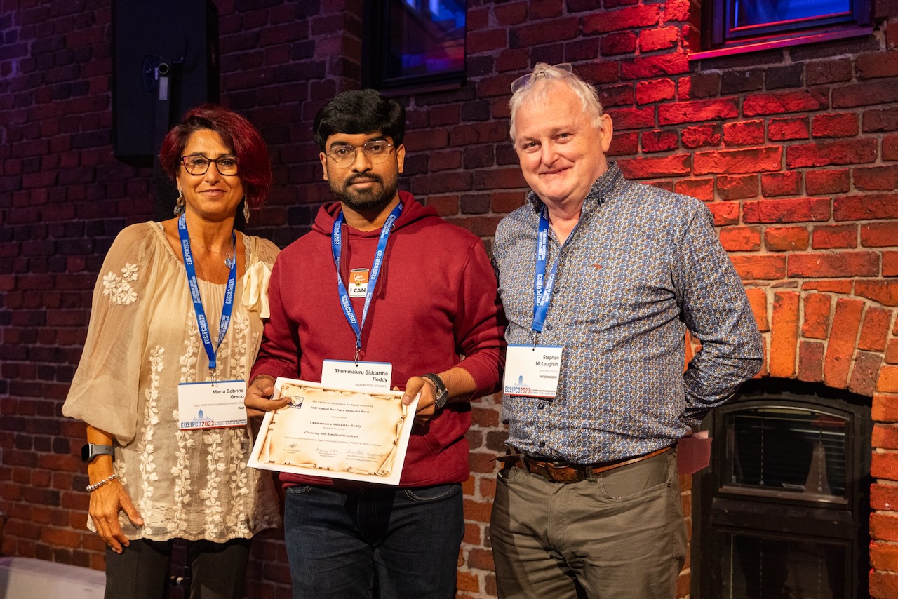 Siddarth receiving EUSIPCO 2023 Best Student Paper Award